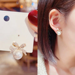 925 Silver Korean Style Pearl Stud Earrings for Women
