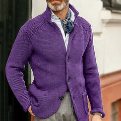 Men's Knitted Jacket with Stand Up Collar Cardigan