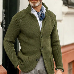 Men's Knitted Jacket with Stand Up Collar Cardigan