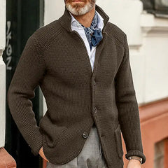 Men's Knitted Jacket with Stand Up Collar Cardigan