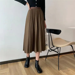 High-Waisted A-Line Mid-Length Pleated Skirt
