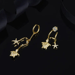 S925 Silver Asymmetrical Starfish and Bee Earrings