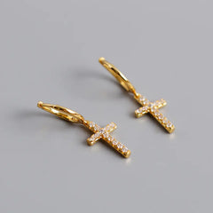 S925 Silver Cross Stud Earrings with Diamonds