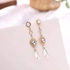 925 Silver Heart Pearl Earrings with Zircon Detail