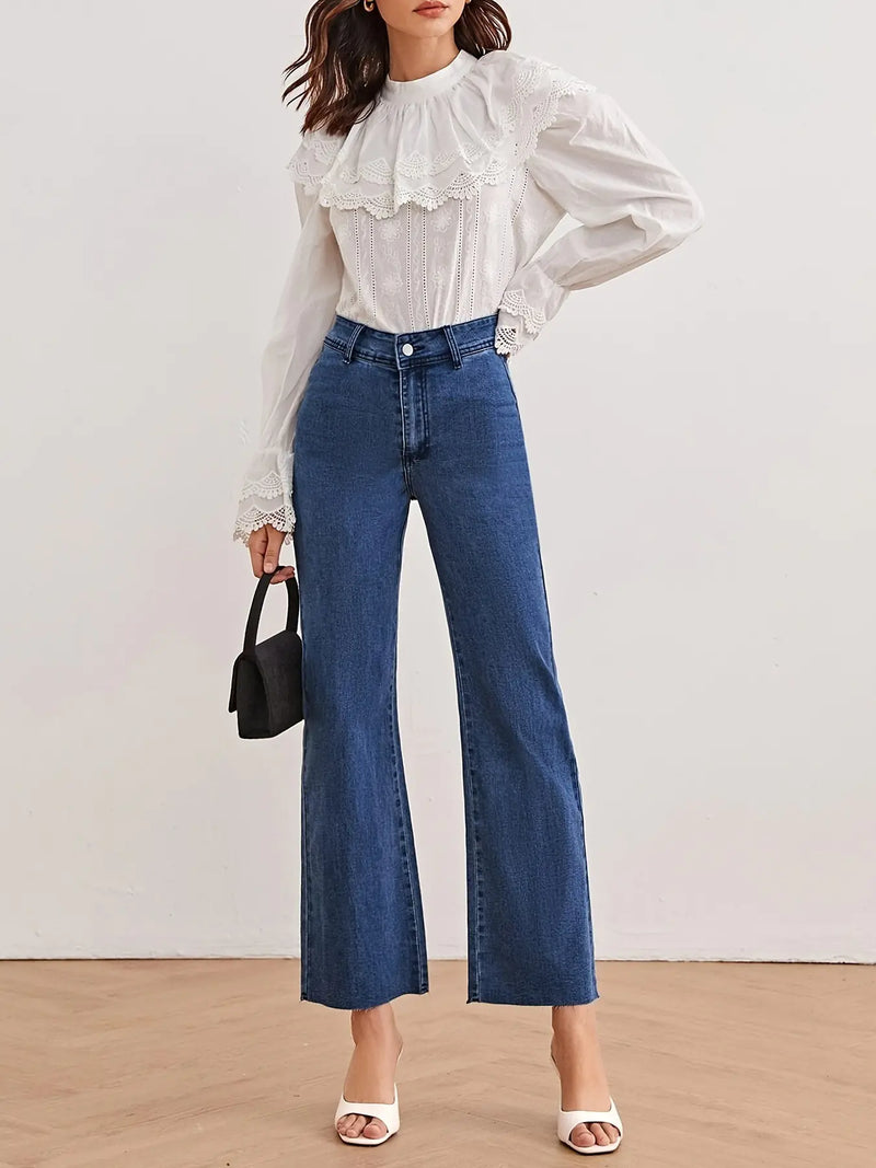 Dark Blue Loose Fit Wide Leg High Waist Denim Jeans