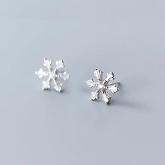 S925 Silver Snowflake Stud Earrings with Diamonds