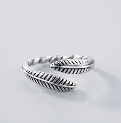 S925 Silver Vintage Leaf Adjustable Ring for Couples