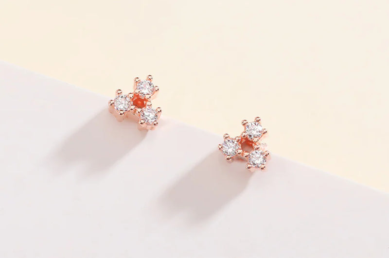 S925 Silver Triangular Stud Earrings with Diamonds