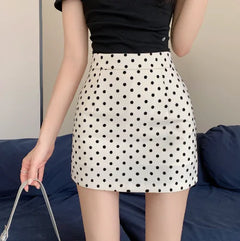 High Waist Denim Polka Dot A-Line Skirt
