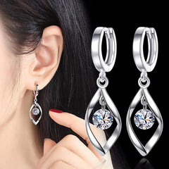 Zircon Silver Earrings with Rotating Pearl Drops