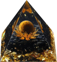 Moonstone Crystal Orgone Pyramid - Tiger Eye Lotus + Obsidian Stone - Ogan Crystal Energy Tower - Reiki Healing - 5cm