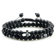 Tiger Eye Stone Beaded Bracelet with Cross Pendant
