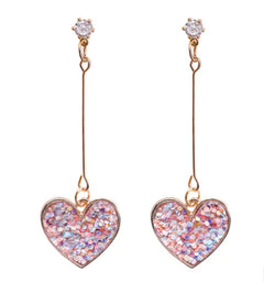 925 Silver Heart Earrings with Zircon Long Drops