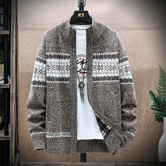 Men's Printed Stand-Collar Cardigan Jacket for Warmth
