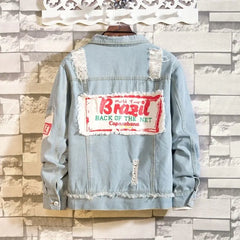 Trendy Korean Loose Fit Men’s Denim Patchwork Jacket
