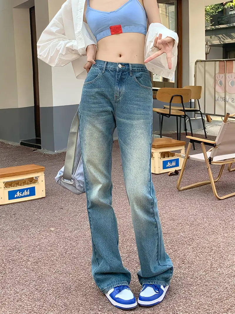 High Rise Wide Leg Thigh High Waist Boyfriend Jeans