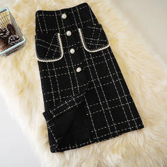 High Waist Slim Plaid Woolen Skirt