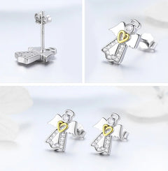 S925 Silver Angel Earrings - Hypoallergenic Studs