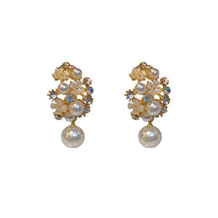 Korean Design 925 Silver Pearl Flower Earrings