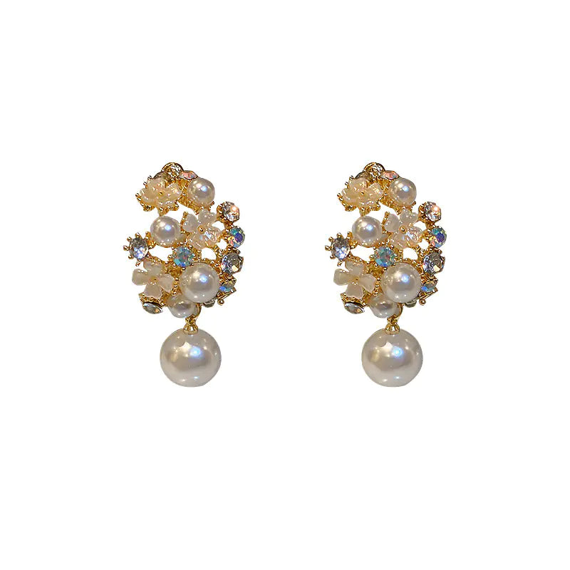 Korean Design 925 Silver Pearl Flower Earrings