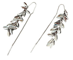 S925 Silver Tassel Leaf Earrings with Long Dangle Design