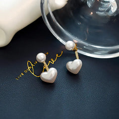 925 Silver Simple Heart Pearl Stud Earrings