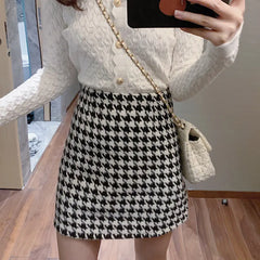 Woolen Plaid High Waist Mini Skirt for Women