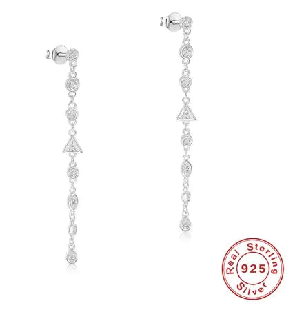 Korean Style S925 Silver Long Tassel Earrings with Diamonds
