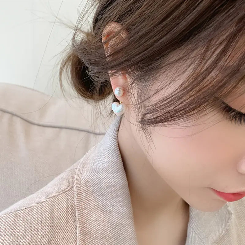 925 Silver Simple Heart Pearl Stud Earrings