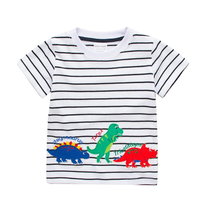 Striped Dinosaur Short-Sleeved T-Shirt for Boys