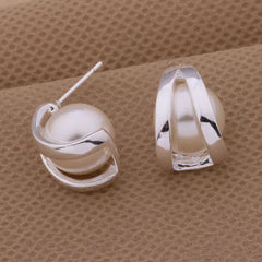 925 Silver Plated Pearl Stud Earrings - Korean Style