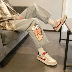 Trendy Men's Loose Fit Printed Straight Jeans