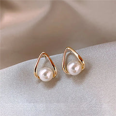 925 Silver Korean Style Pearl Stud Earrings for Women