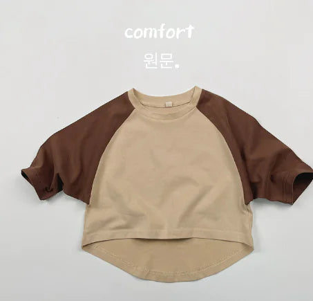 Korean Children's Long-Sleeved T-Shirt with Contrast Colors