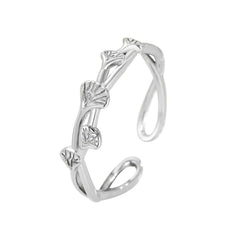S925 Silver Ginkgo Leaf Open Ring - Minimalist Style