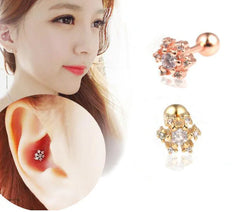 Snowflake 925 Silver Screw Earrings with Diamonds