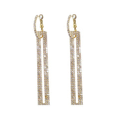 S925 Silver Korean Style Long Square Earrings with Diamonds