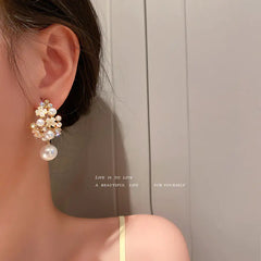 Korean Design 925 Silver Pearl Flower Earrings