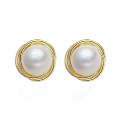 925 Silver Spiral Pearl Stud Earrings for Women