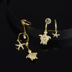 S925 Silver Asymmetrical Starfish and Bee Earrings