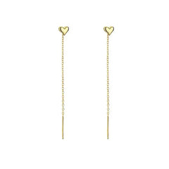 S925 Silver Heart Earrings with Long Tassel Design