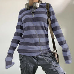 Women's Striped Long Sleeve Round Neck Knitted Shirt
