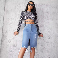 High-Waisted A-Line Split Mid-Length Skirt with Edges