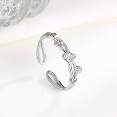 S925 Silver Ginkgo Leaf Open Ring - Minimalist Style