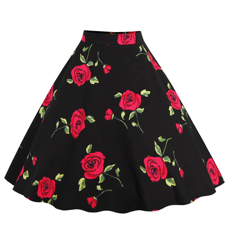 Vintage High-Waist A-Line Polka Dot Midi Skirt
