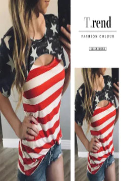 Women's Contrast Color Round Neck Striped T-shirt