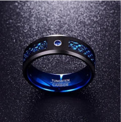 8MM Black and Red Tungsten Ring with Silver Dragon纹