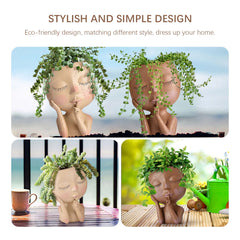 Face Head Succulent Planter with Drain Holes for Decor