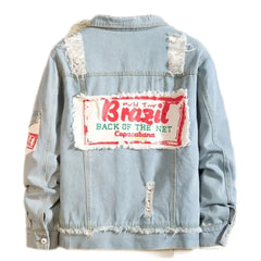 Trendy Korean Loose Fit Men’s Denim Patchwork Jacket