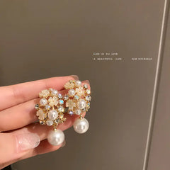 Korean Design 925 Silver Pearl Flower Earrings
